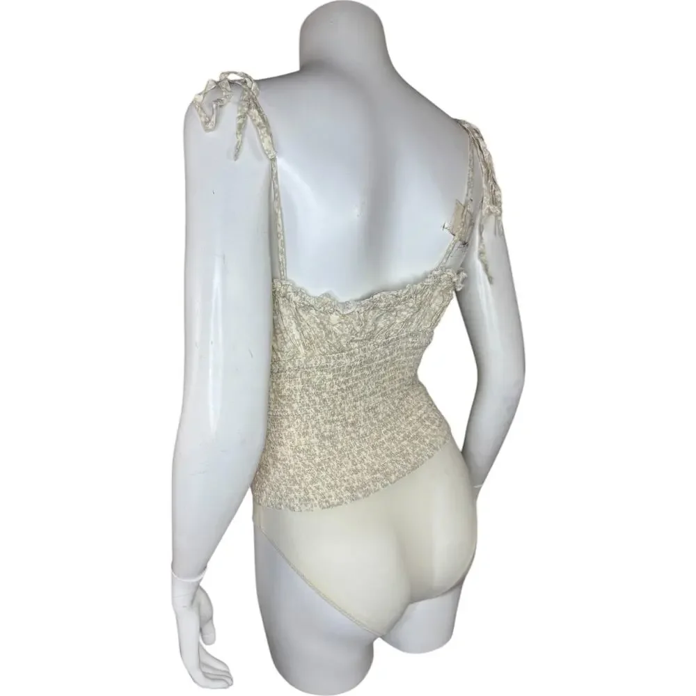 Intimately Free People‎ Ivory Combo Bardot Sleeveless Bodysuit Womens M NWT